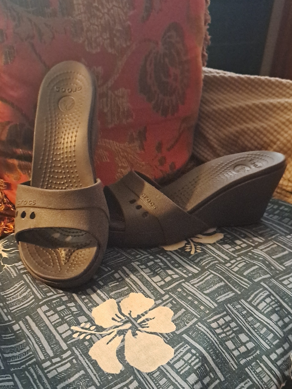 CROCS Brown Wedge Slide Mules